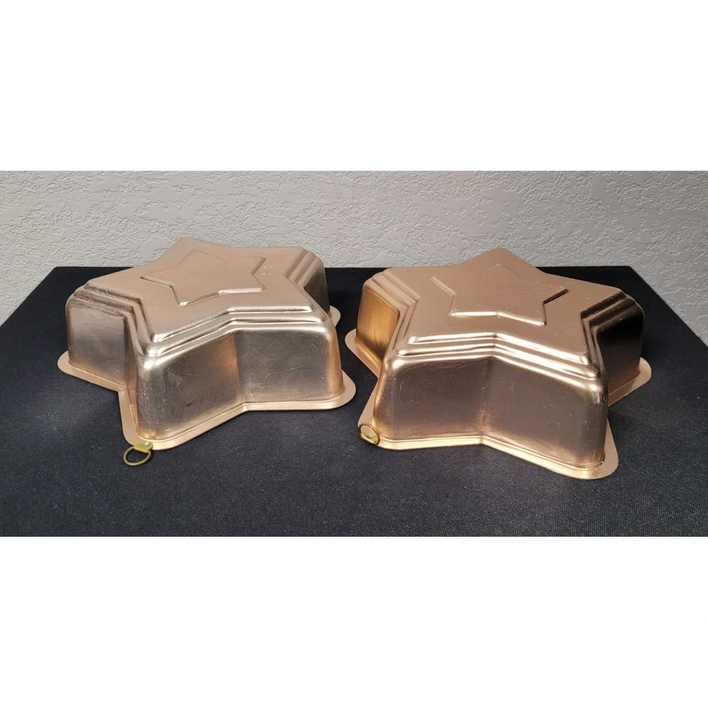 Vintage 1960s Copper-Toned Aluminum Star Jello Mold Wall Decor - Set of 2